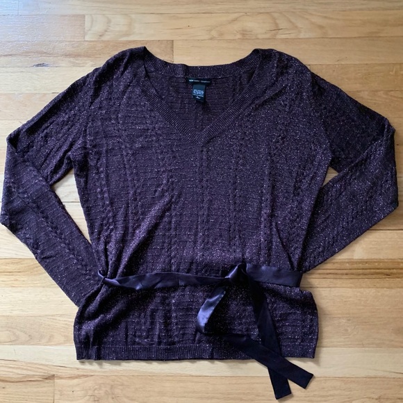 New York & Company Purple Metallic V-neck Sweater - Large - Picture 3 of 13